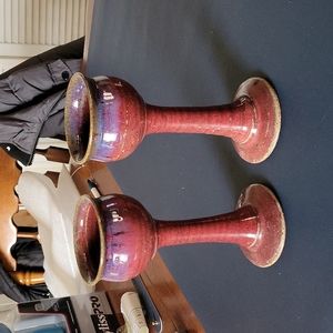 Vintage Pair Studio Art Pottery Goblets- Signed Roth